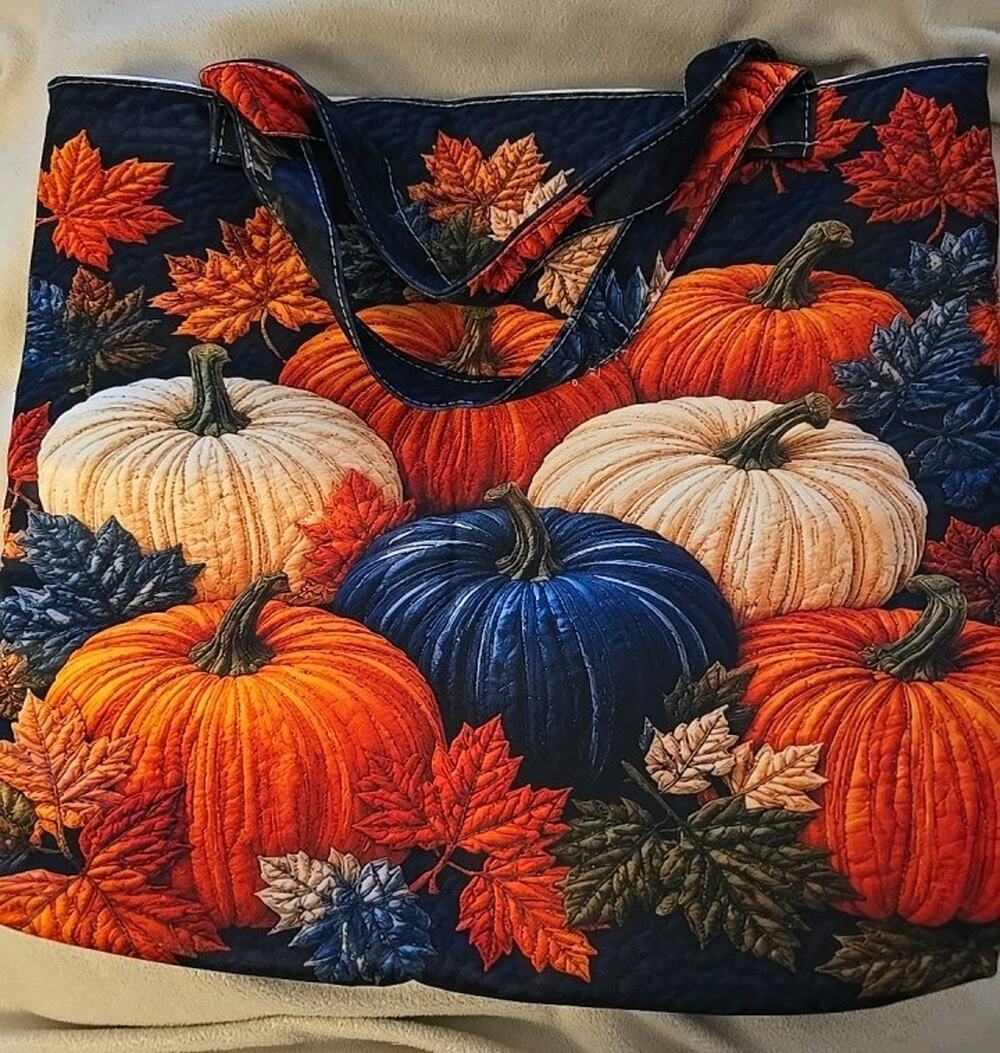 Fall Padded Colorful Pumpkin Tote Bag 15" x 13"